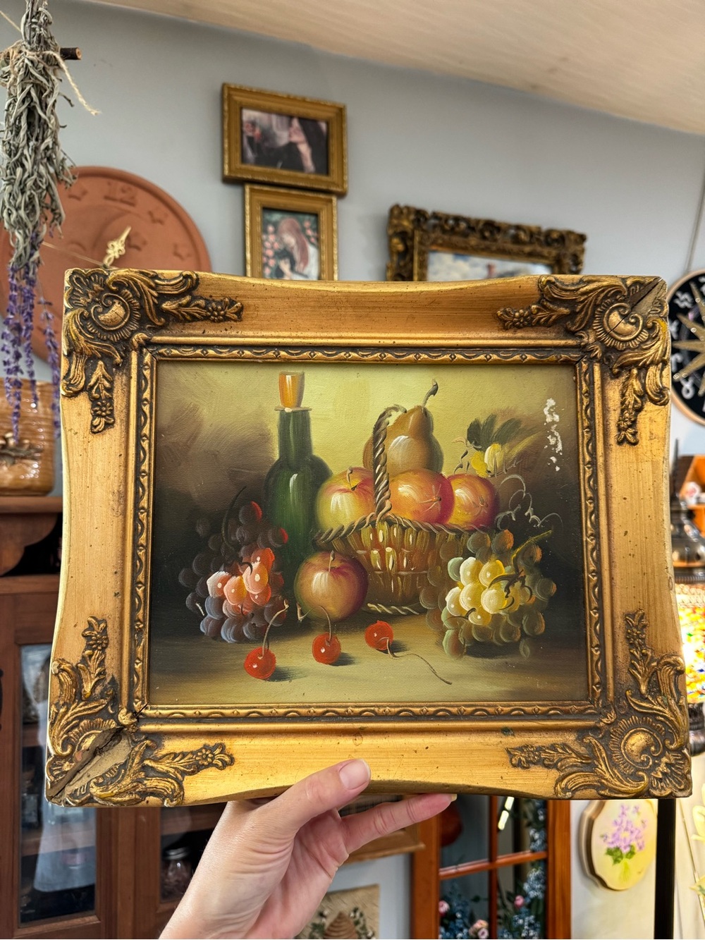Vintage Golden Ornate Framed Fruit Still Life Oil Painting